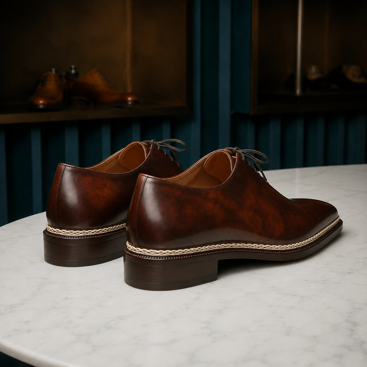 Brown patina esclusivo leather oxford shoes
