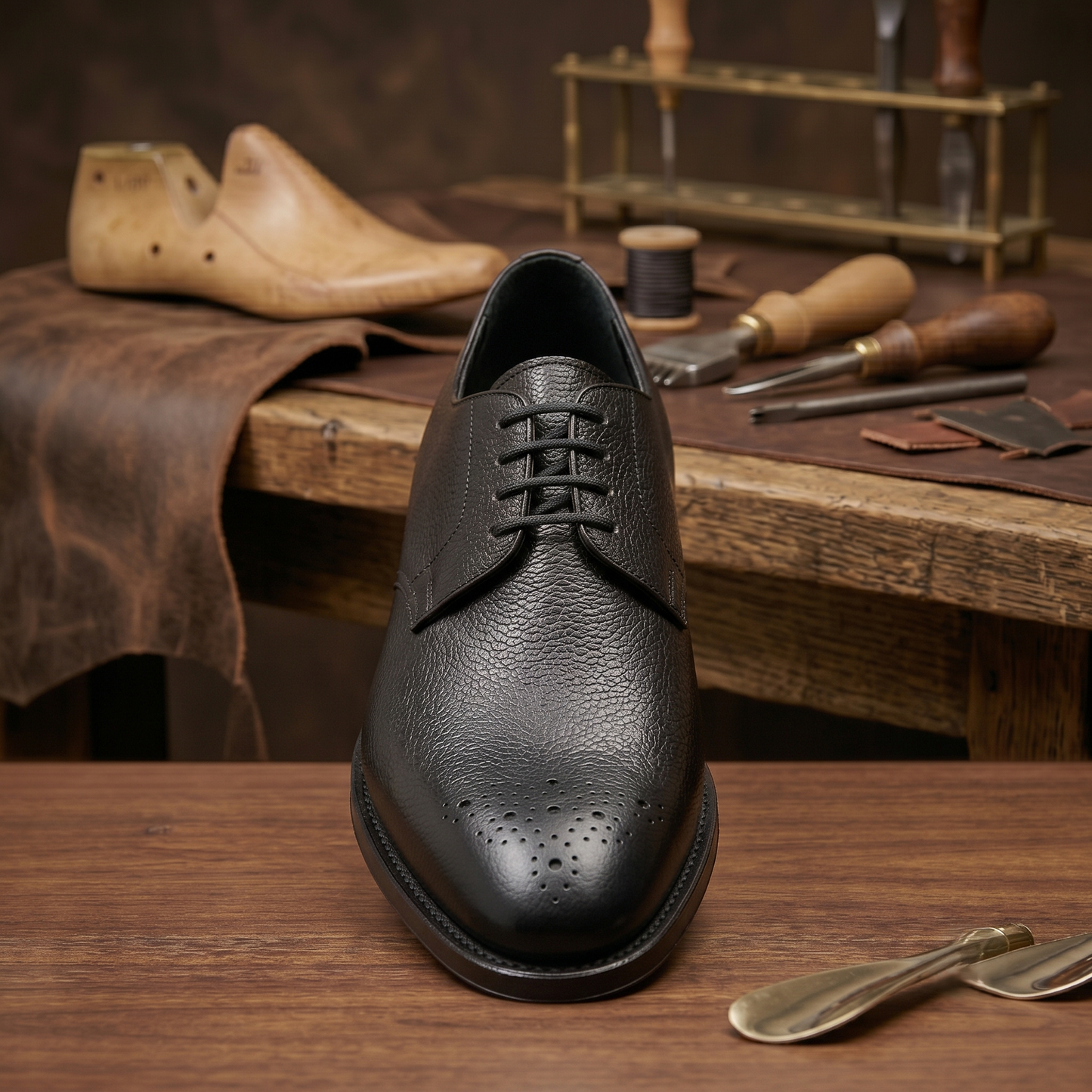 Black leather milano derby shoes