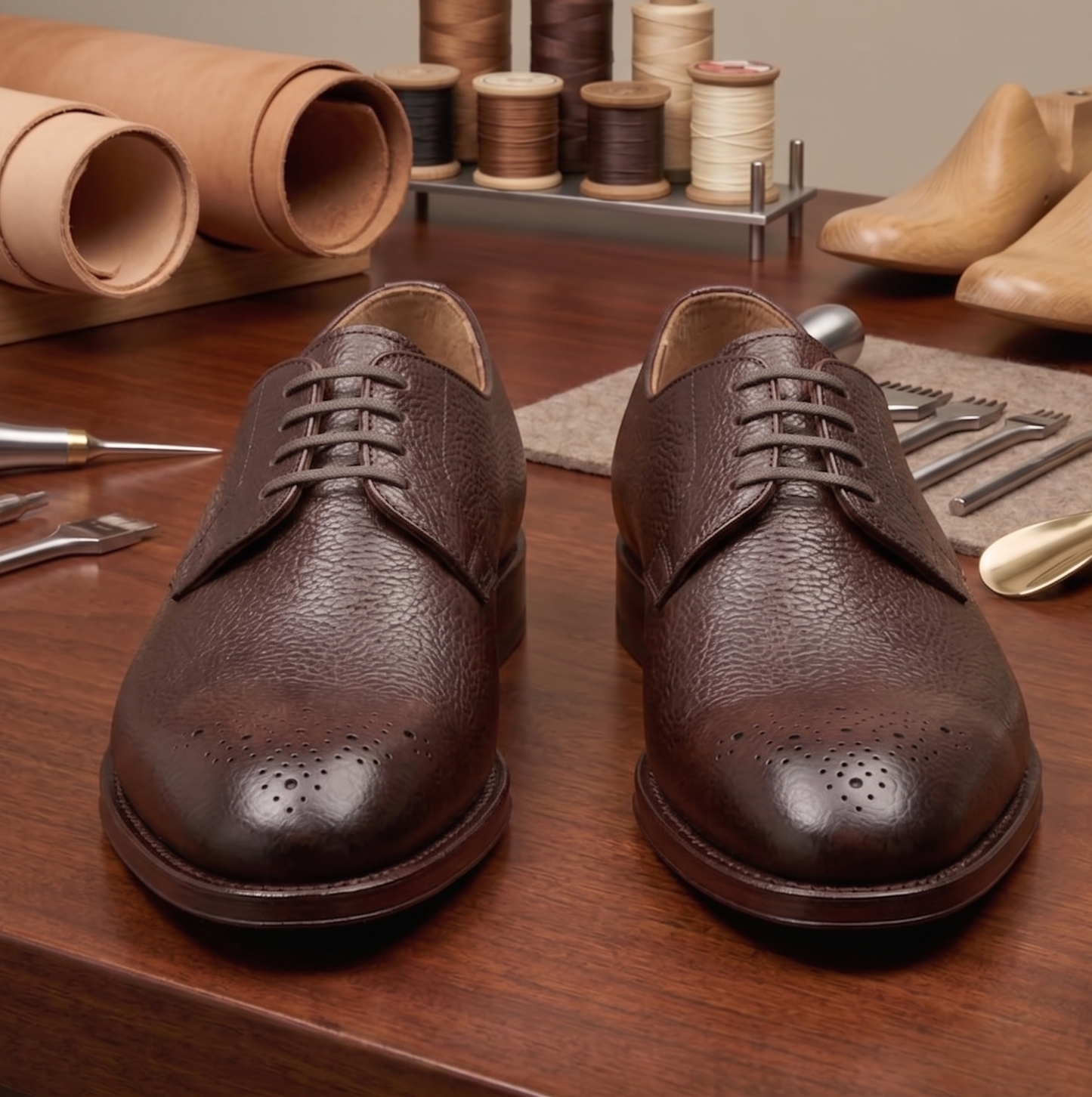 Brown leather milano derby shoes