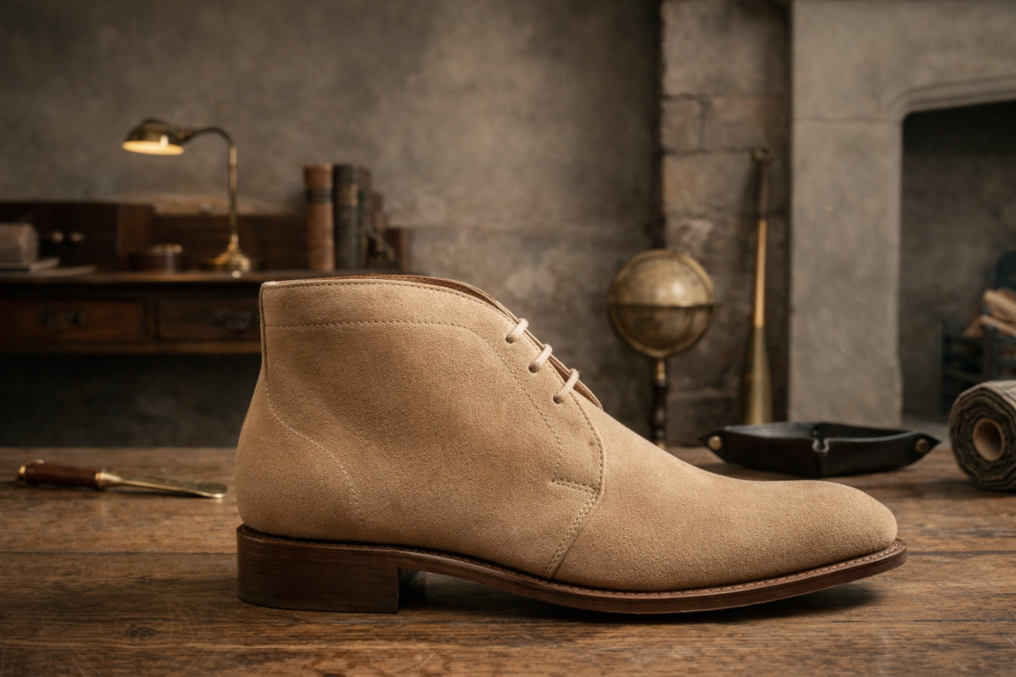 Beige suede leather coner chukka boot