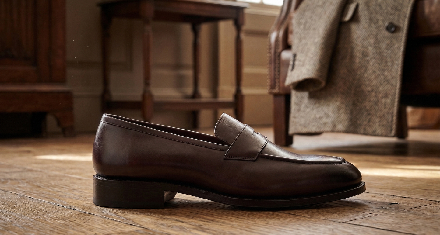 Brown leather etna slip on penny loafers