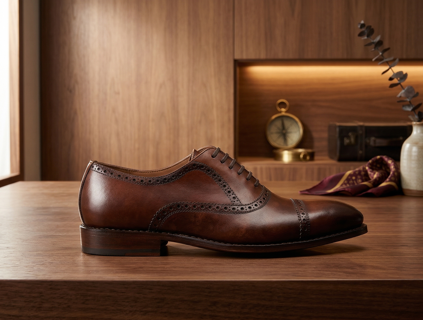 Brown leather stocard brogue oxford shoe -formal shoes