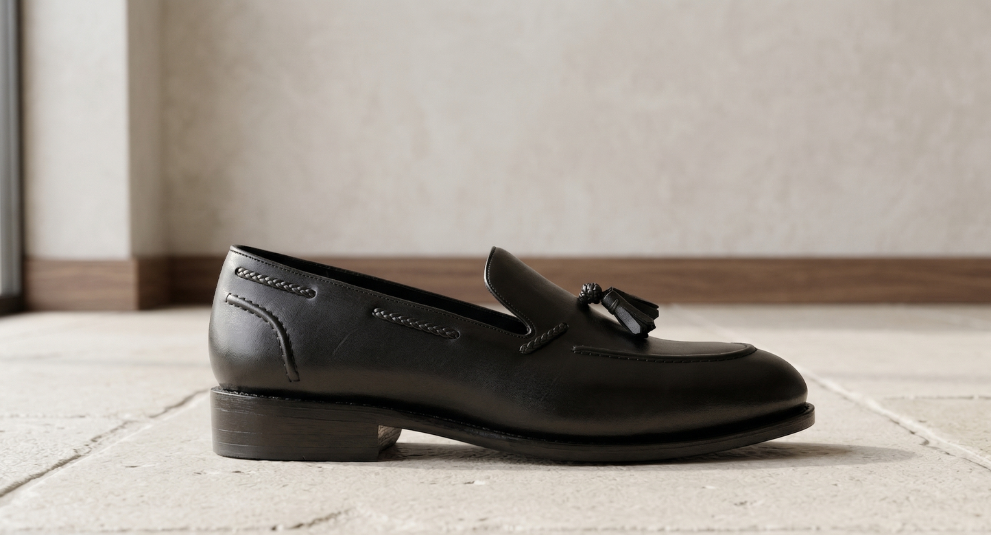 Black leather preston slip On tassel penny loafers