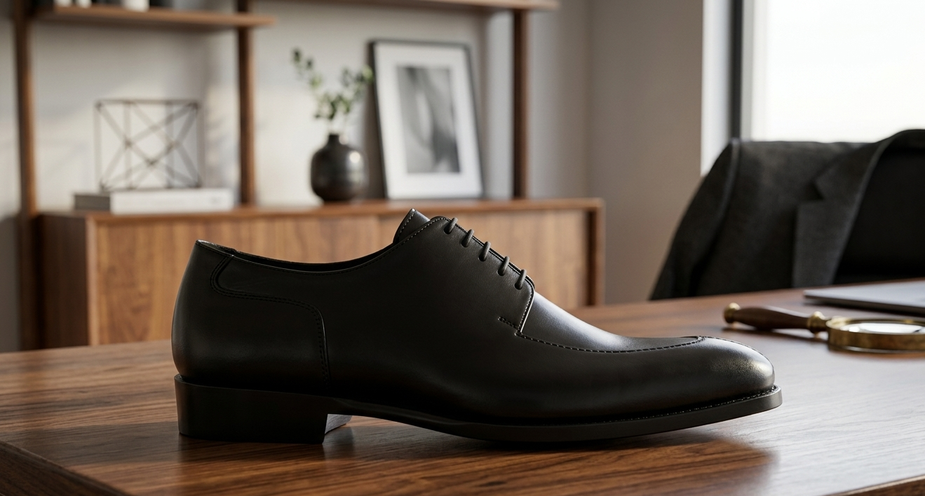 Black leather roma derby shoes