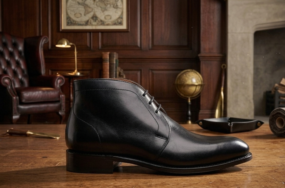 Black leather coner chukka boot