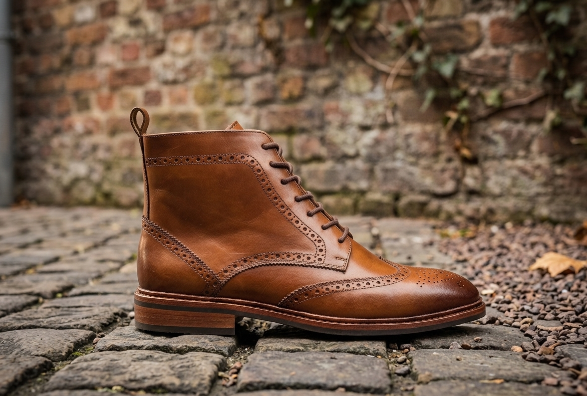 Brown leather wingtip doto derby boot