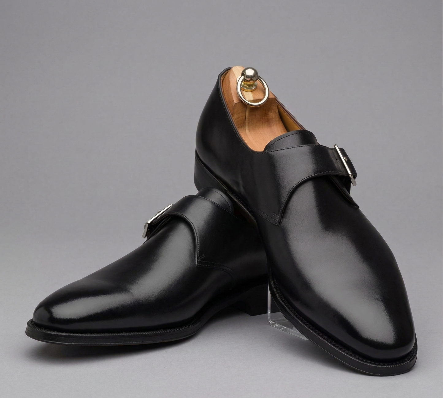 Black leather tabaca single monk strap