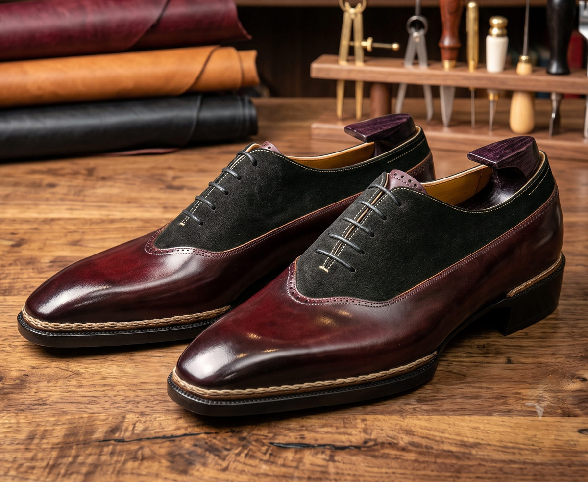 Cherry leather artigianale oxford shoes