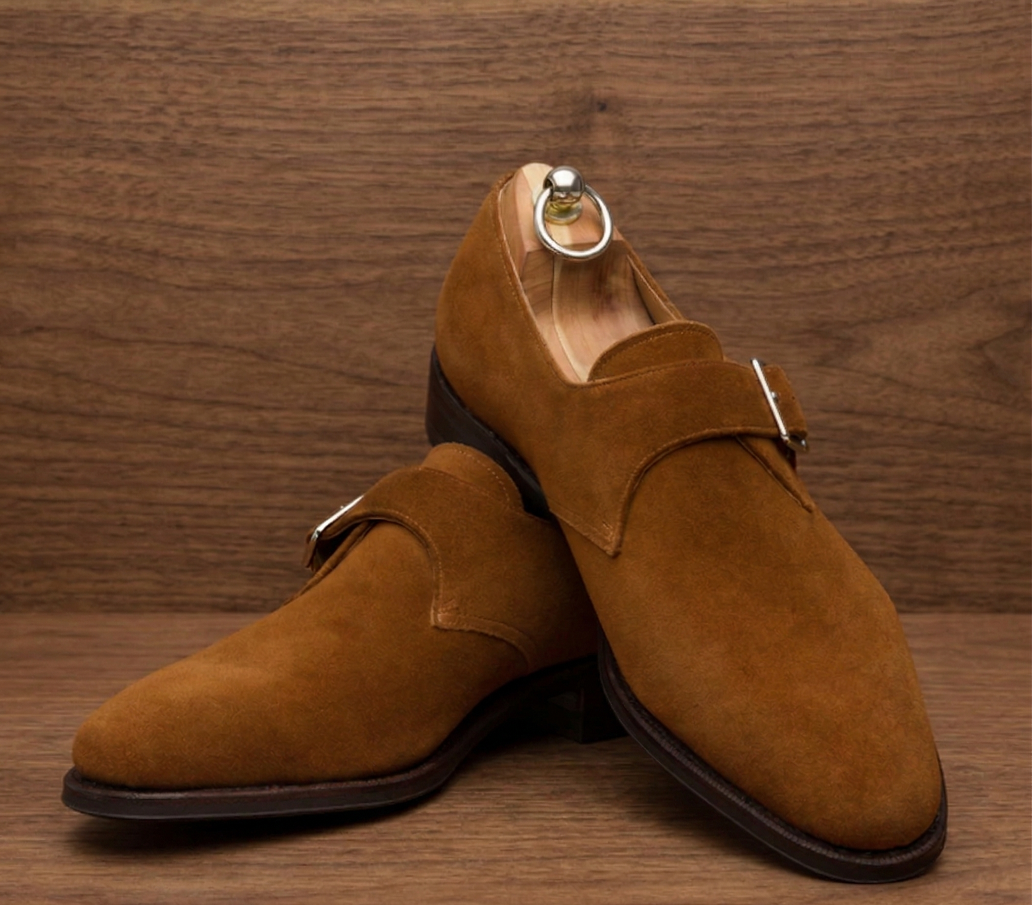 Brown suede tabaca single monk strap