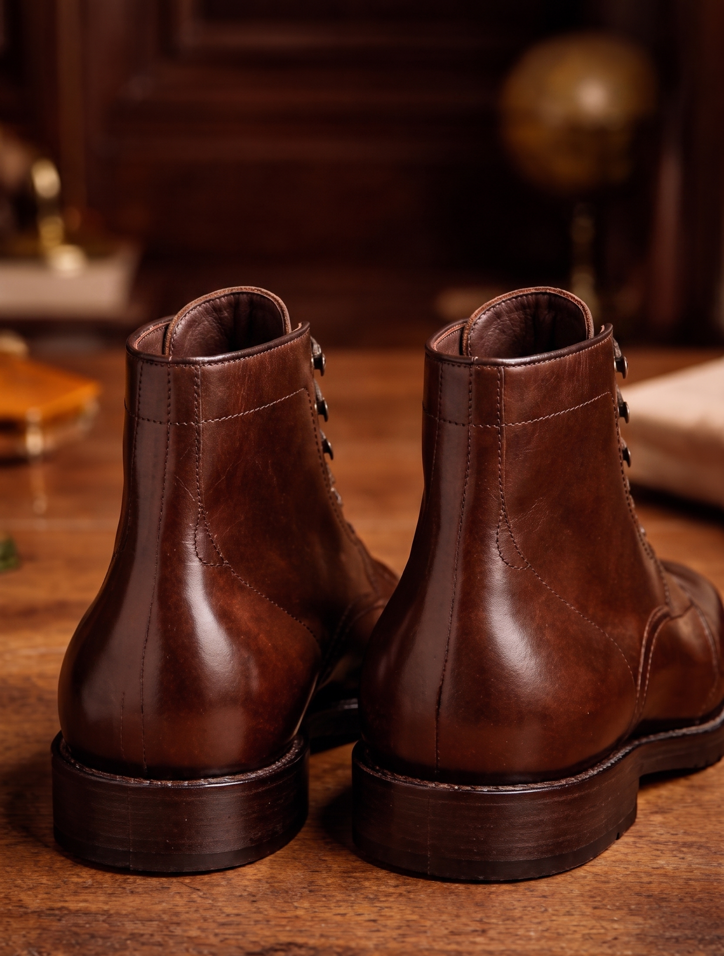 Brown leather toe cap ankle high boot