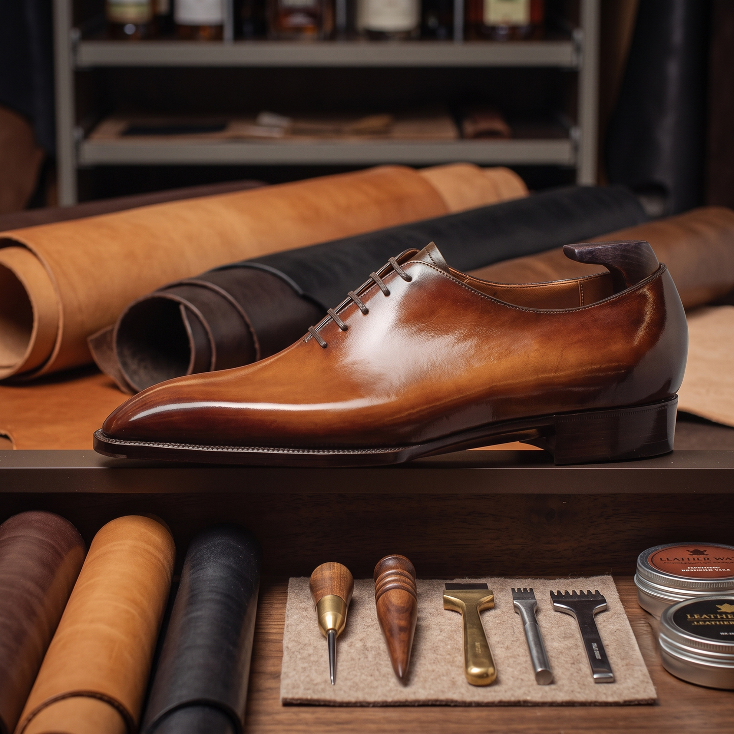 Tan leather supremo oxford shoes - height increasing