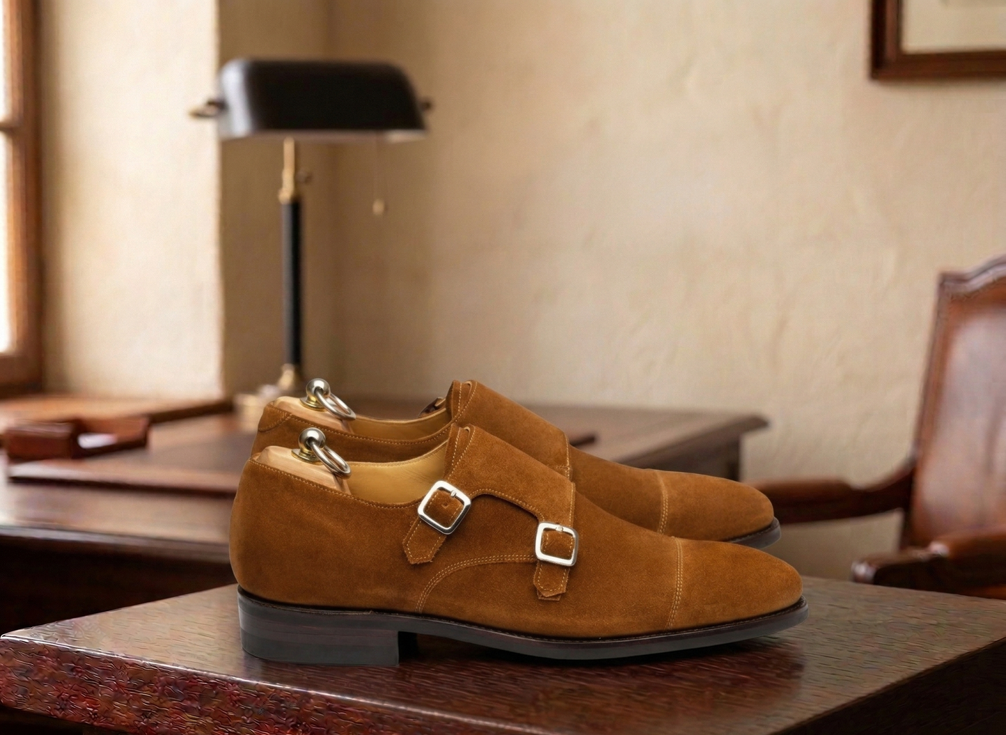 Brown suede cuera double monkstrap