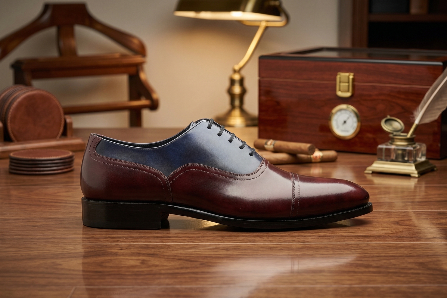 Burgundy and navy vittorro balmoral toe cap oxford shoe -formalshoe