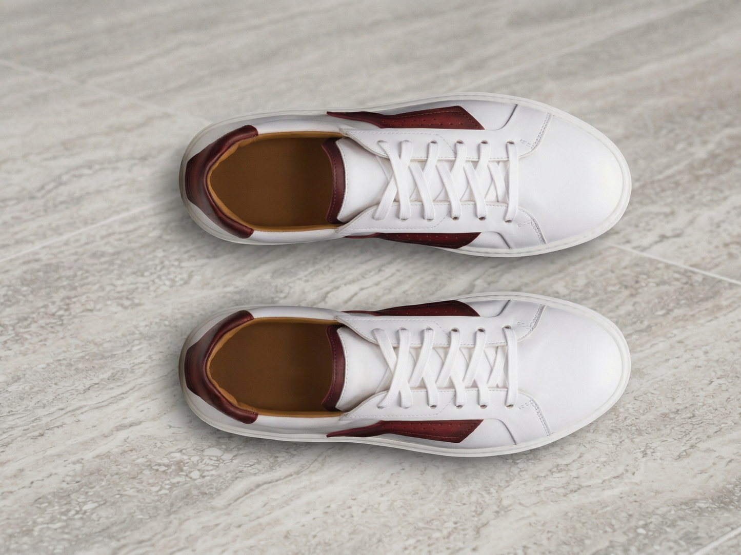 Red and white low top sneaker
