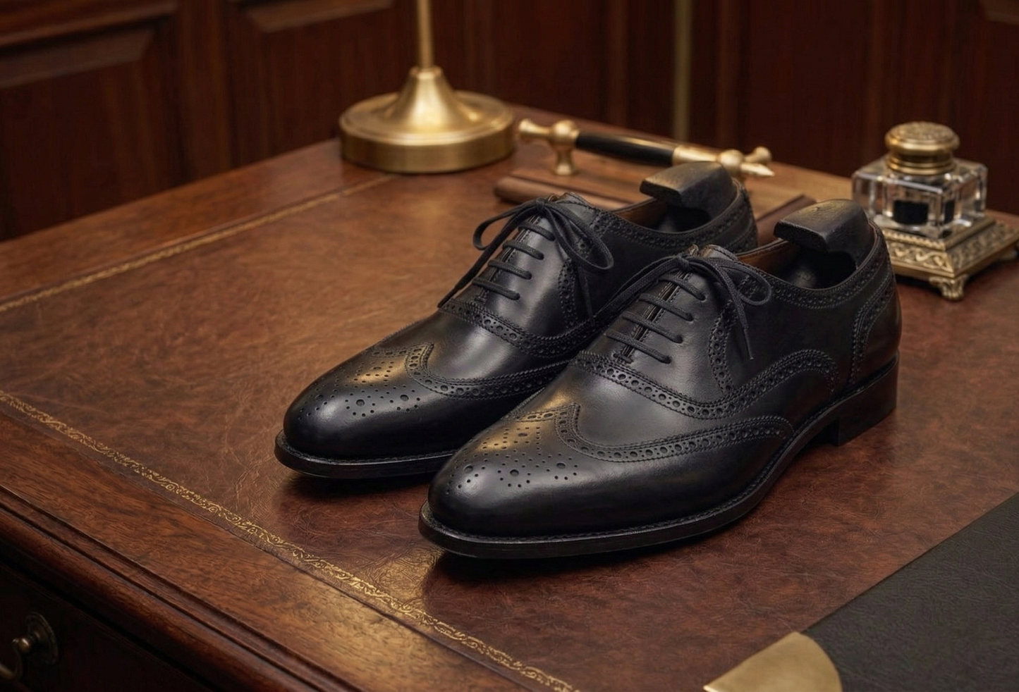 Black leather damiana wingtip brogue oxford -formal shoes