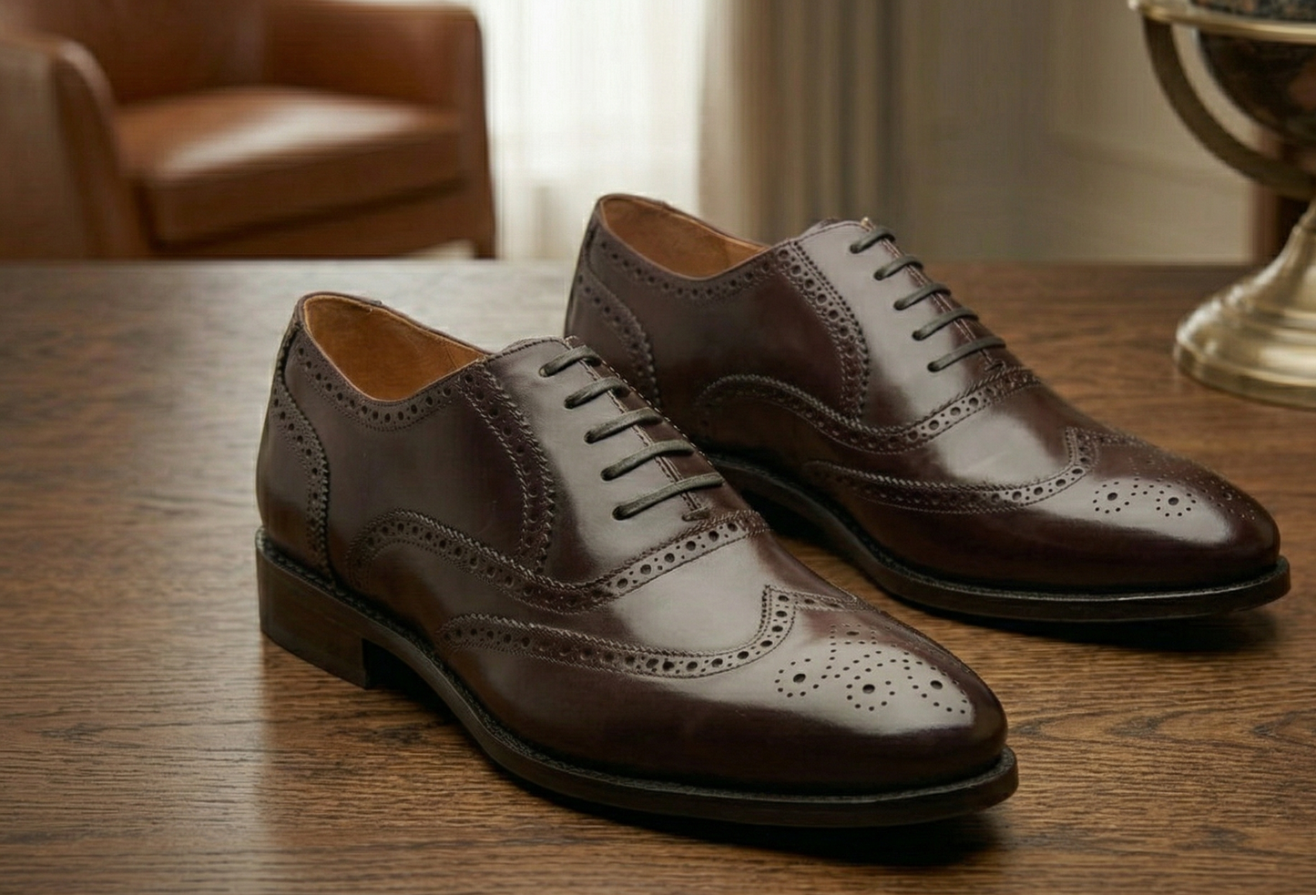 Brown leather damiana wingtip brogue oxford -formal shoes