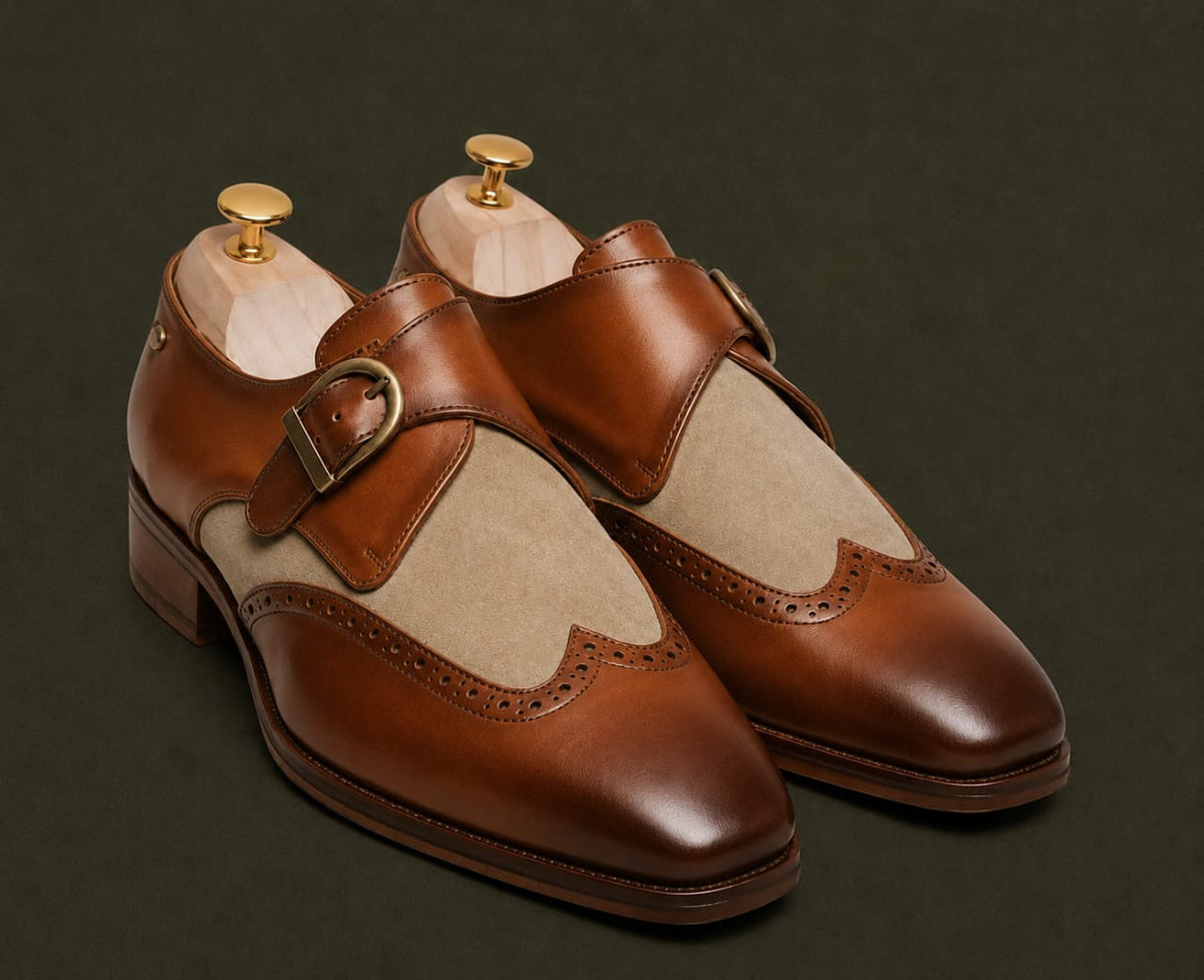 Tan and beige ducale single monk strap shoe