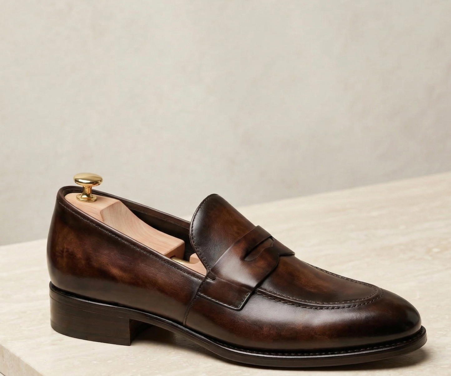 Brown leather carlo penny slip on loafers