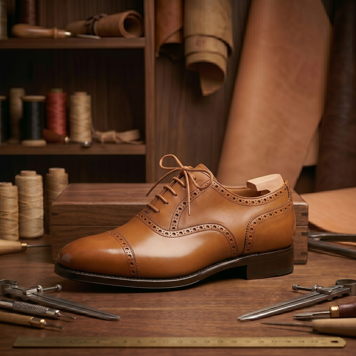 Tan leather stocard brogue oxford shoe -formal shoes