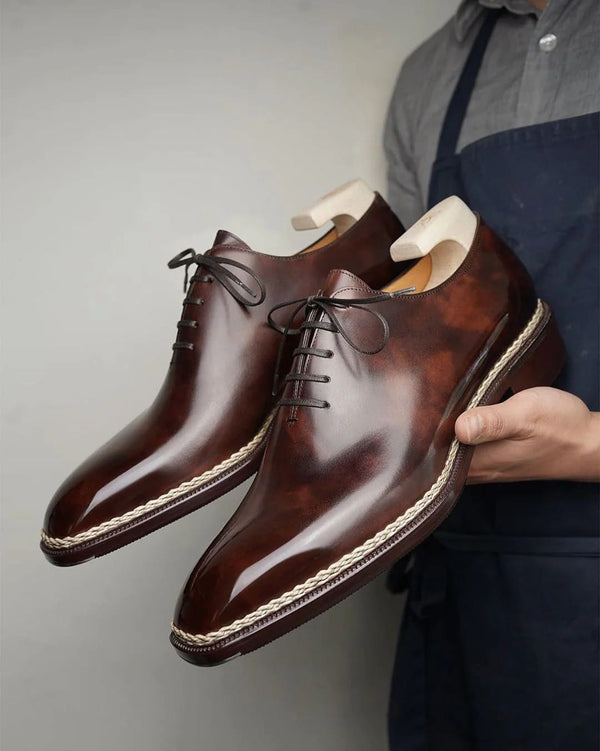 Brown patina esclusivo leather oxford shoes - height increasing