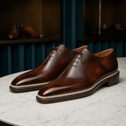 Brown patina esclusivo leather oxford shoes