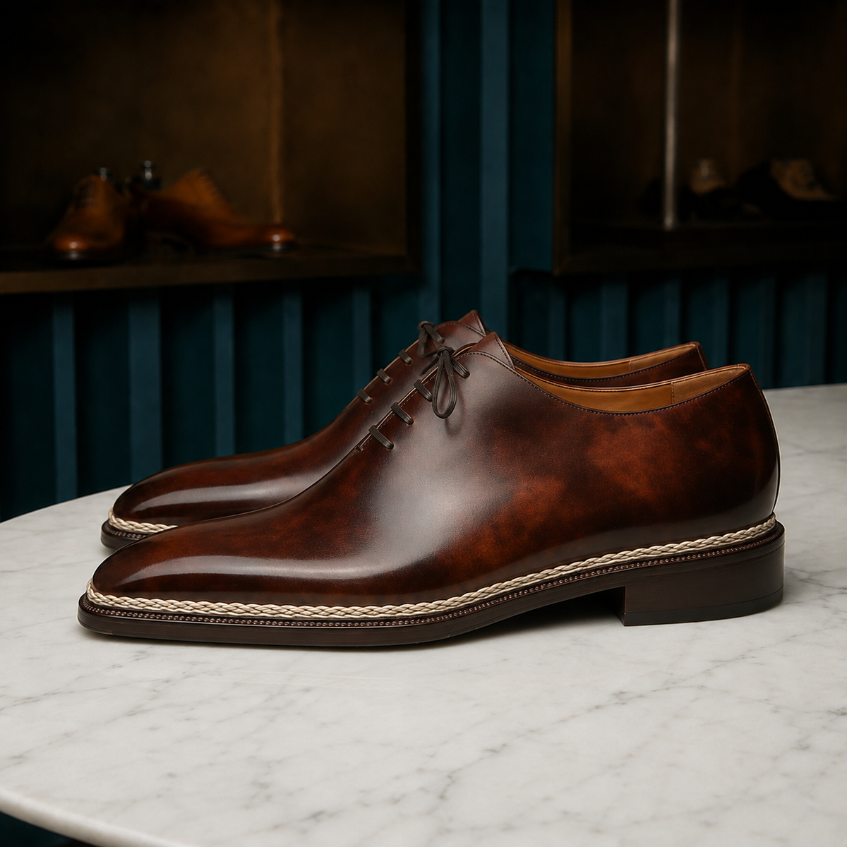 Brown patina esclusivo leather oxford shoes
