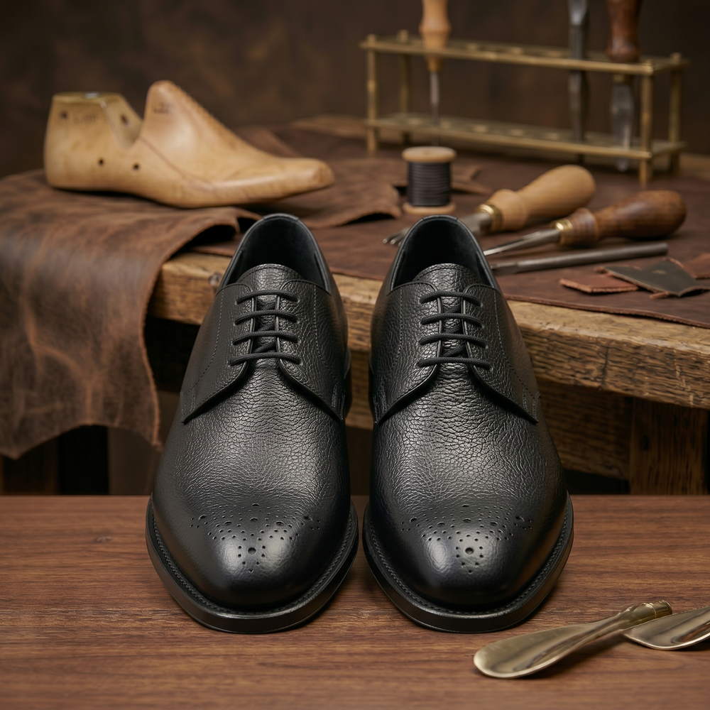 Black leather milano derby shoes
