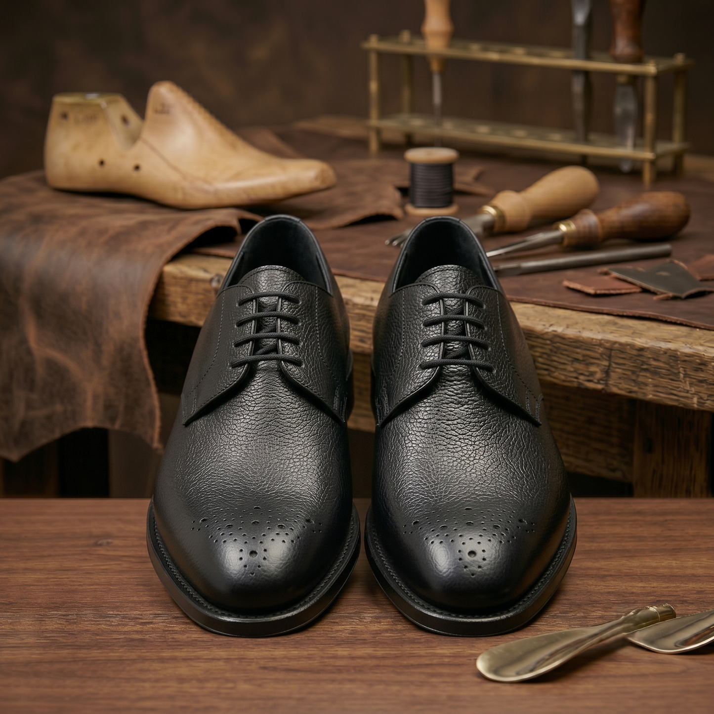 Black leather milano derby shoes