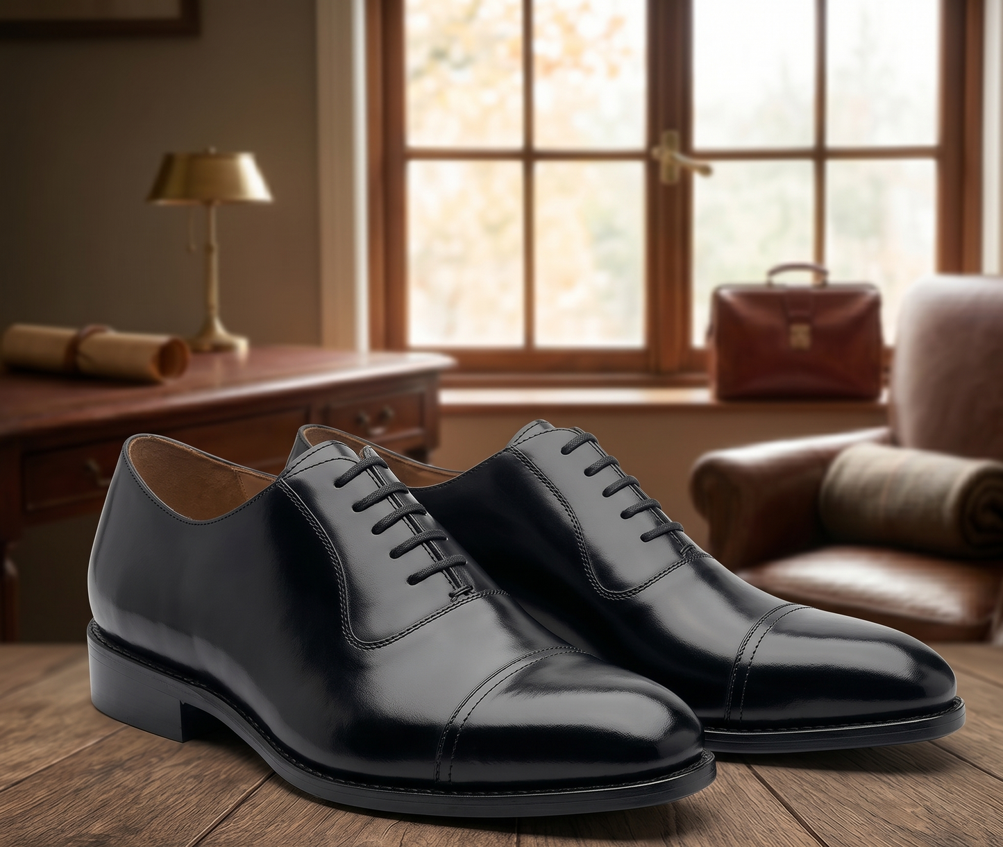 Black leather la gusta toe cap oxford -formal shoes