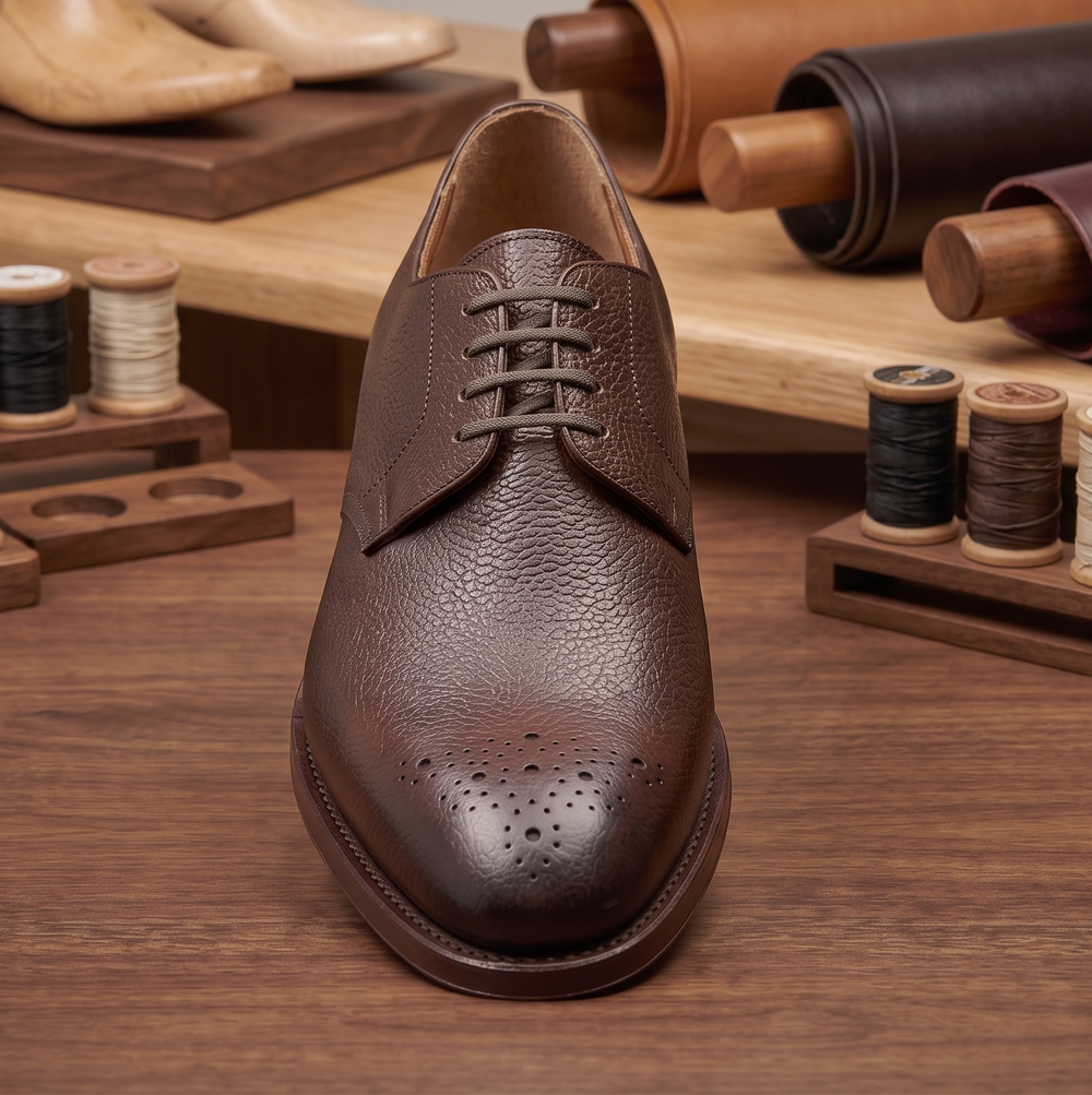 Brown leather milano derby shoes