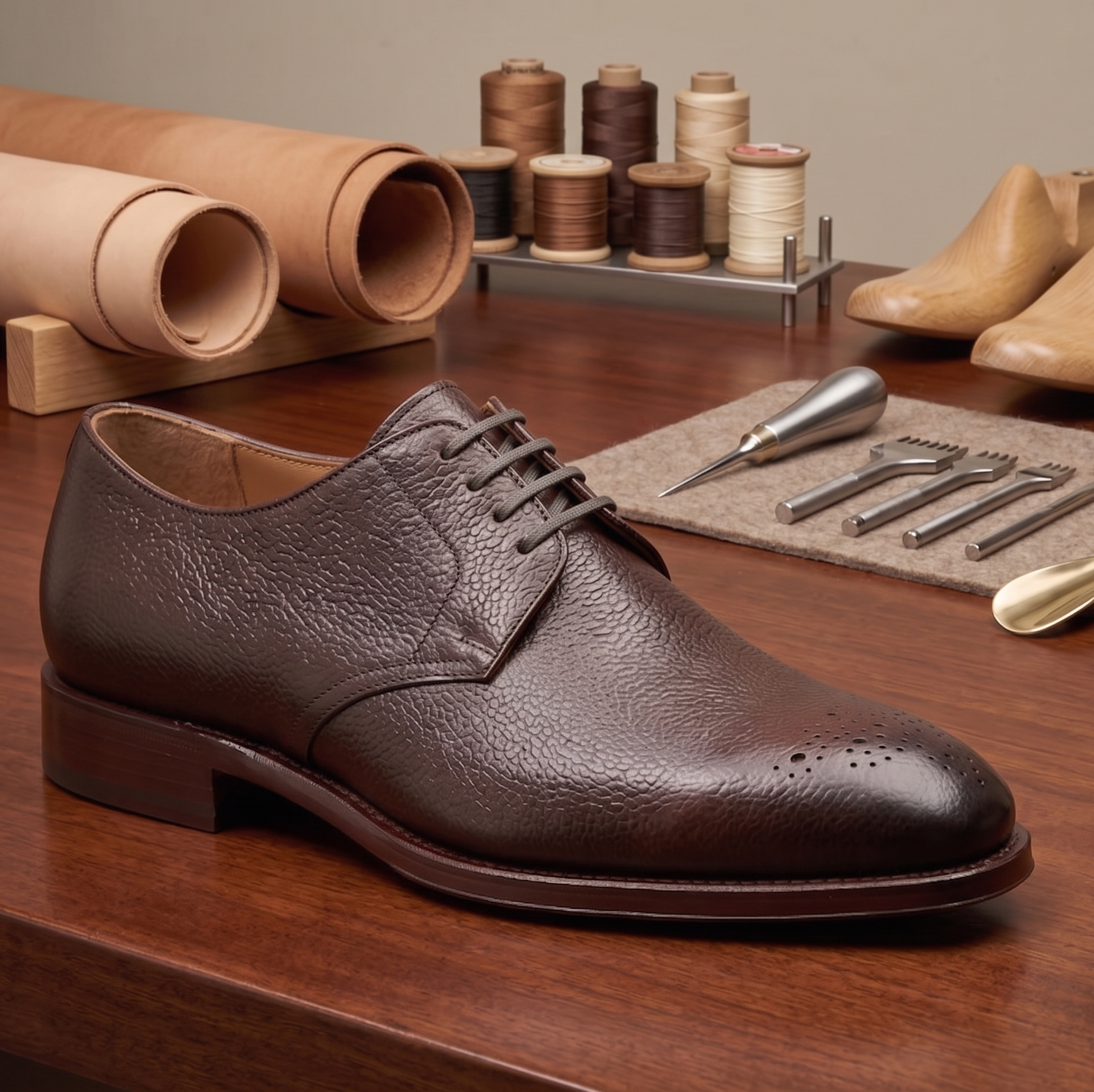 Brown leather milano derby shoes