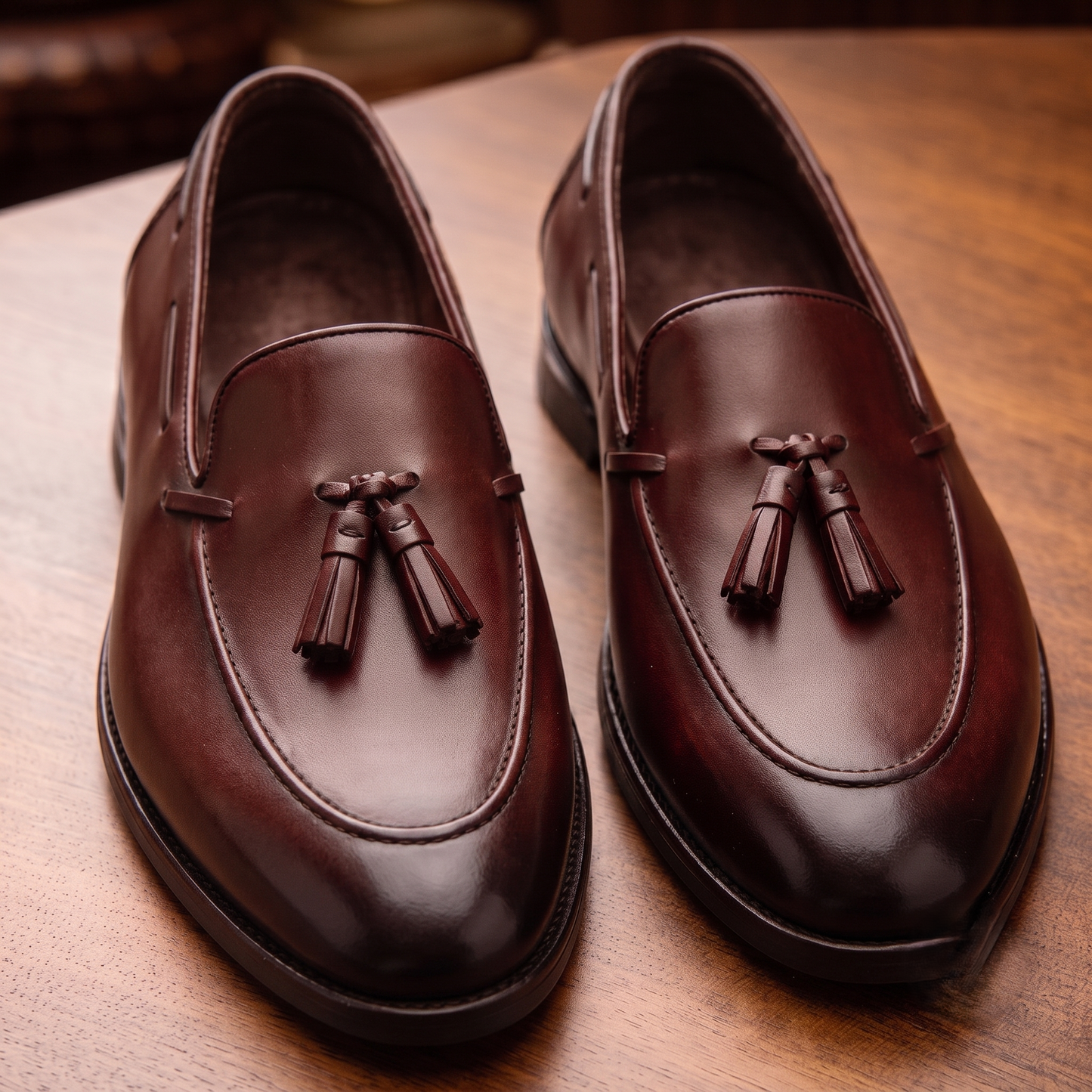 Brown leather textured raging slip On tassel penny loafers