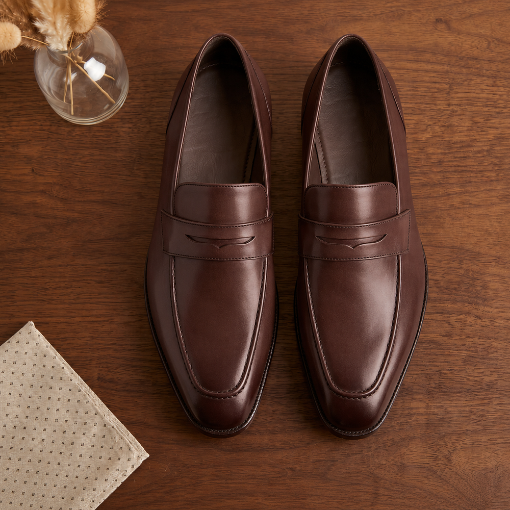 Brown leather  severino slip on  penny loafers