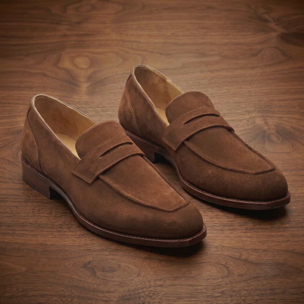 Brown suede leather textured  slip on  penny loafers