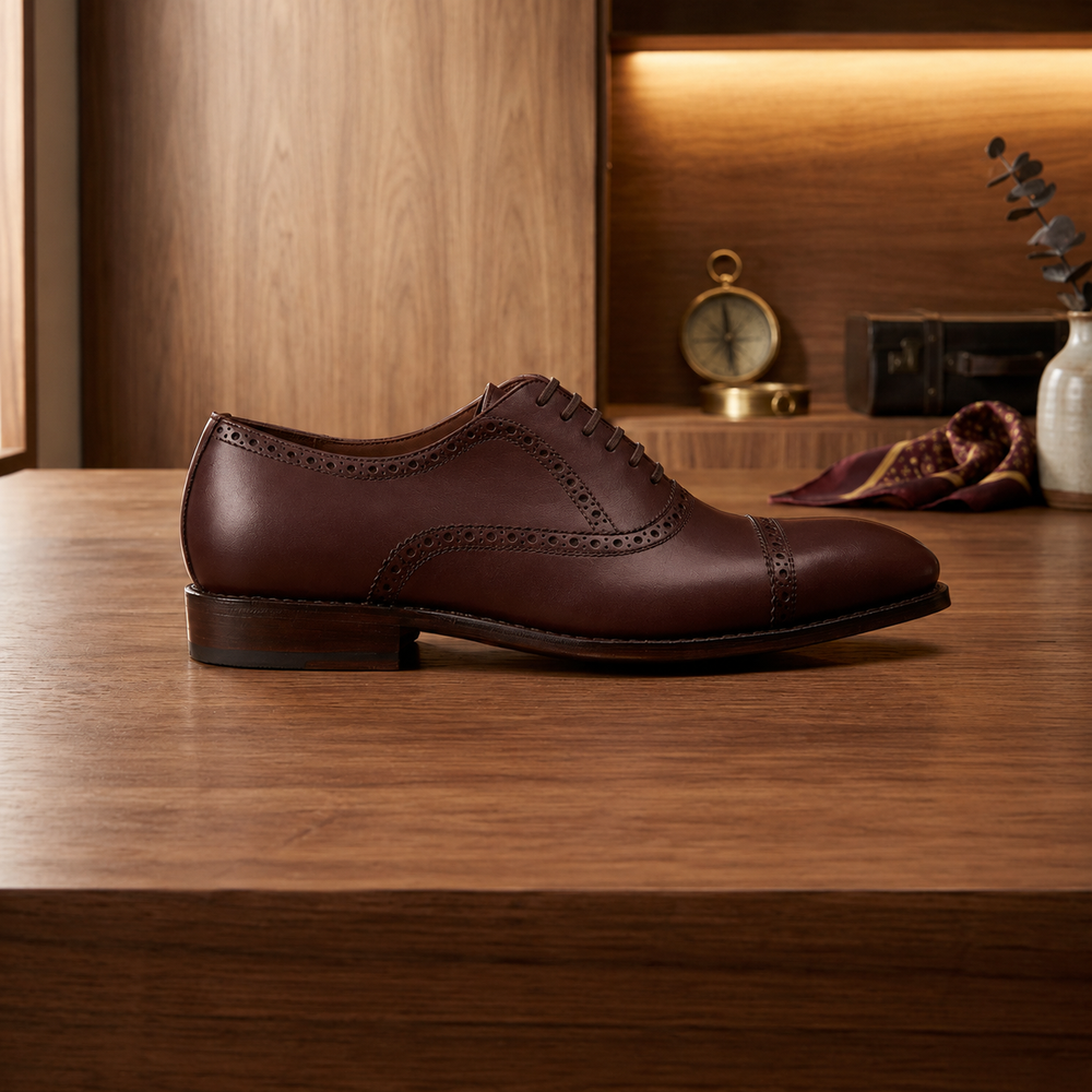 Brown leather stocard brogue oxford shoe -formal  shoes