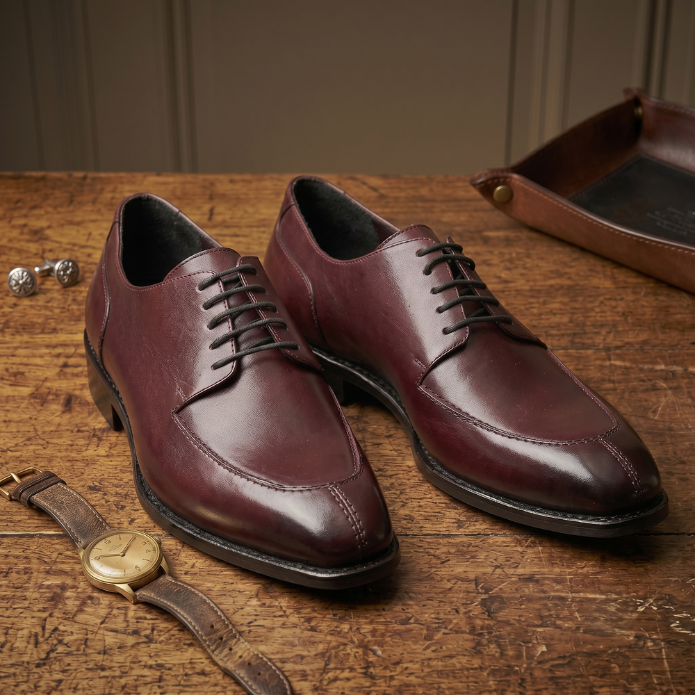 Burgundy leather roma derby shoes
