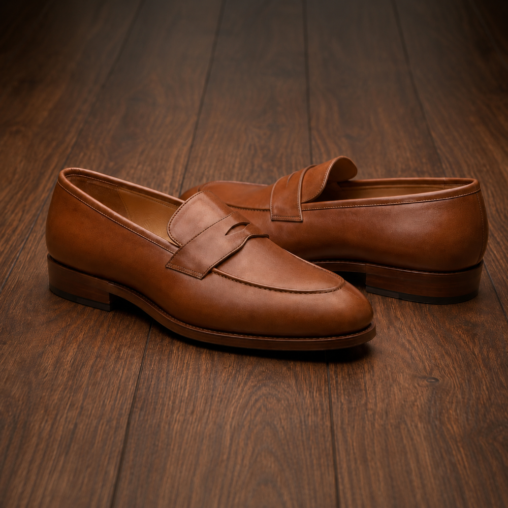 Tan  leather ponzo slip On penny loafers