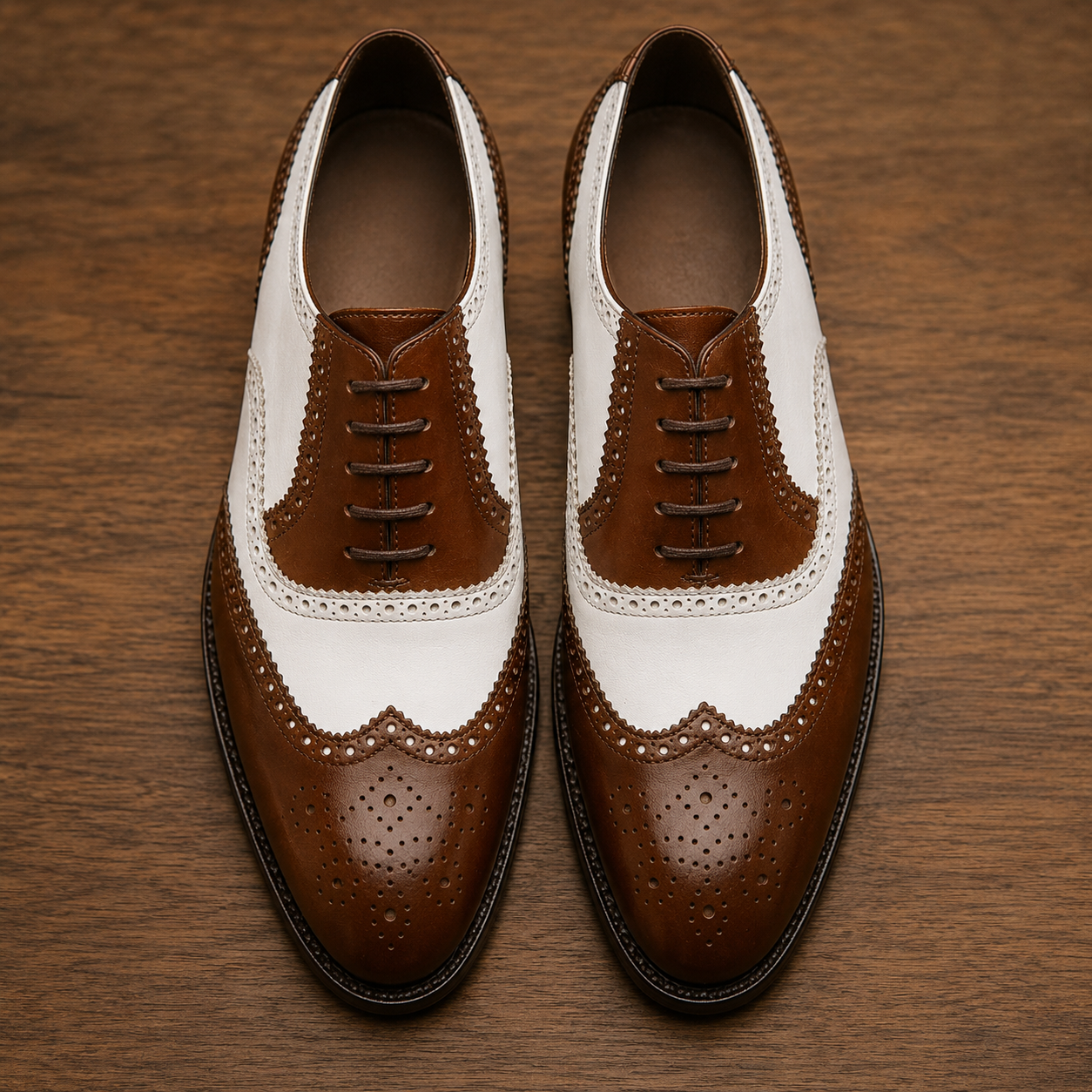 Brown and white spector brogue oxford shoe