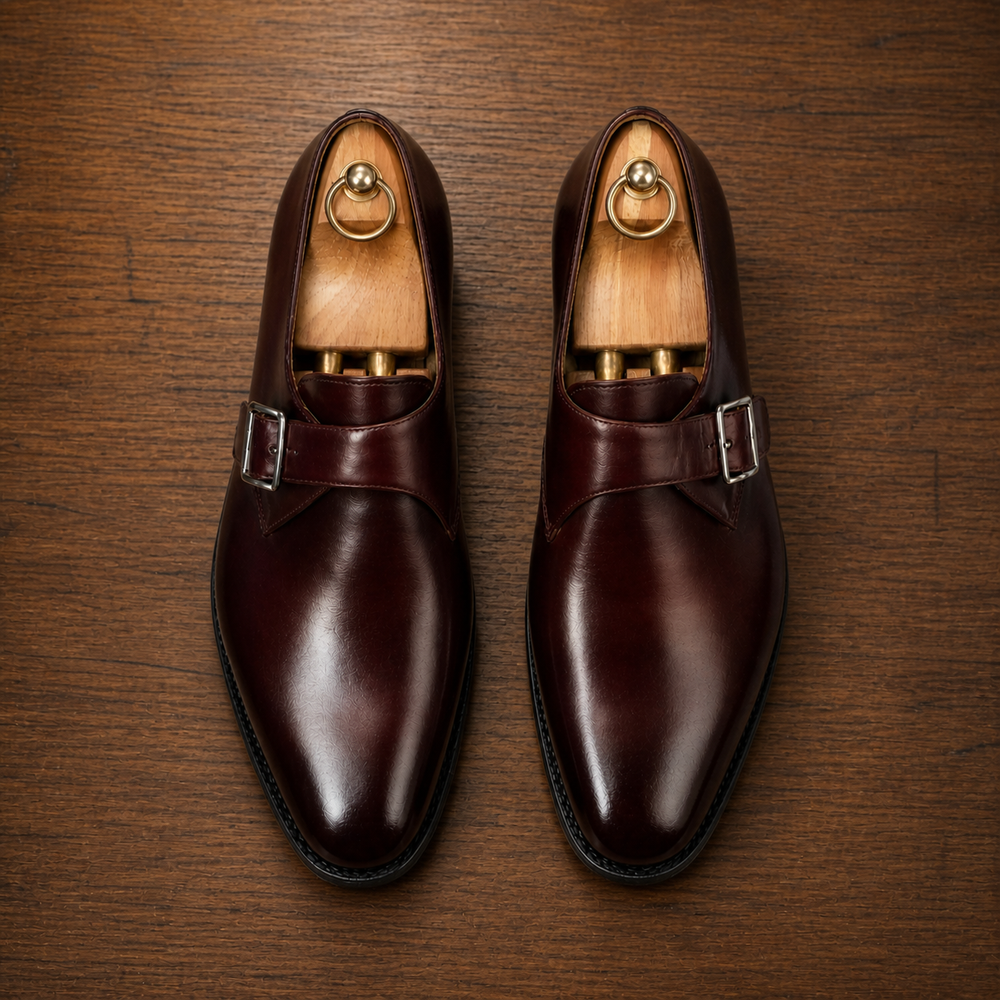 Burgundy leather tabaca single monk strap