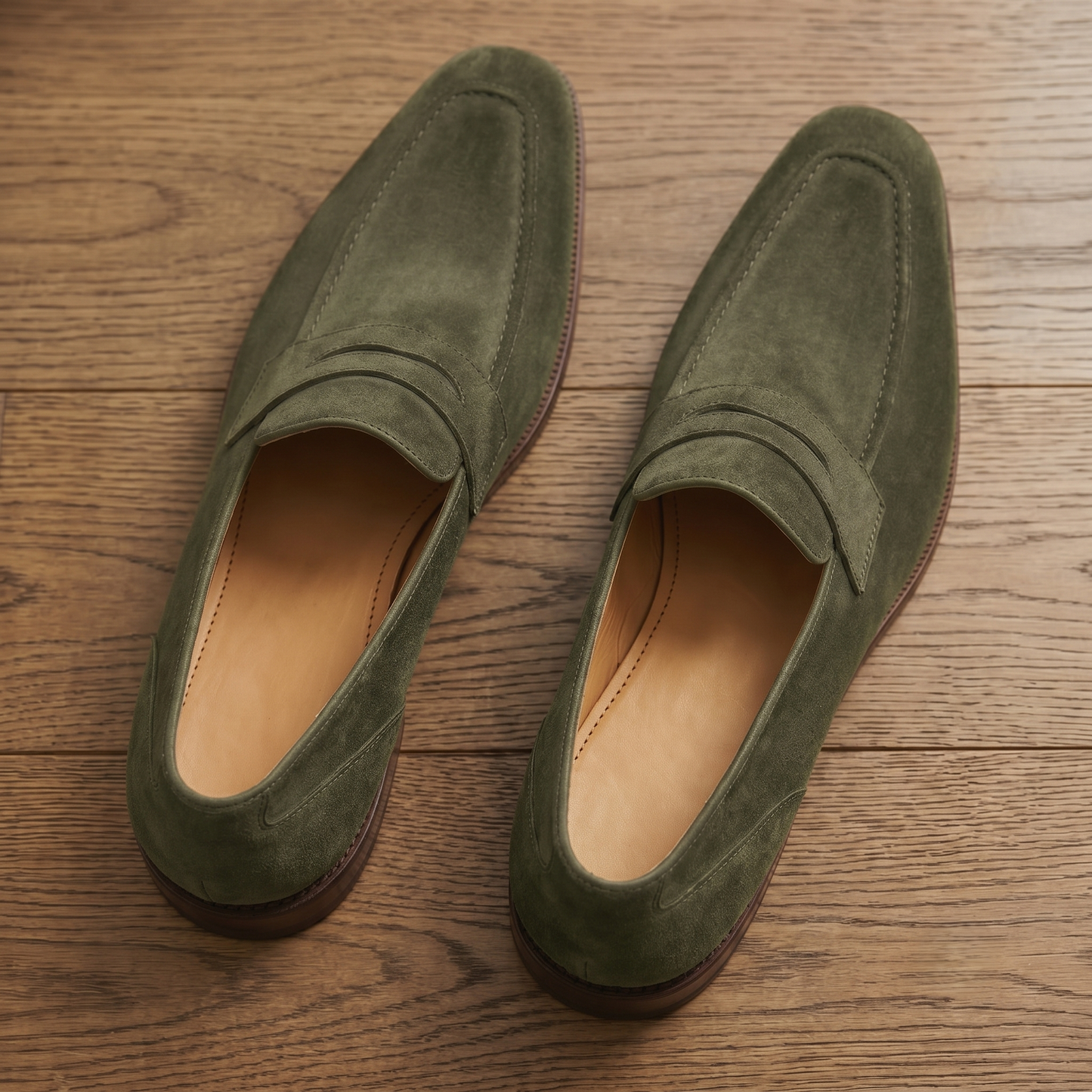 Olive suede leather maioco textured  slip On  penny loafers