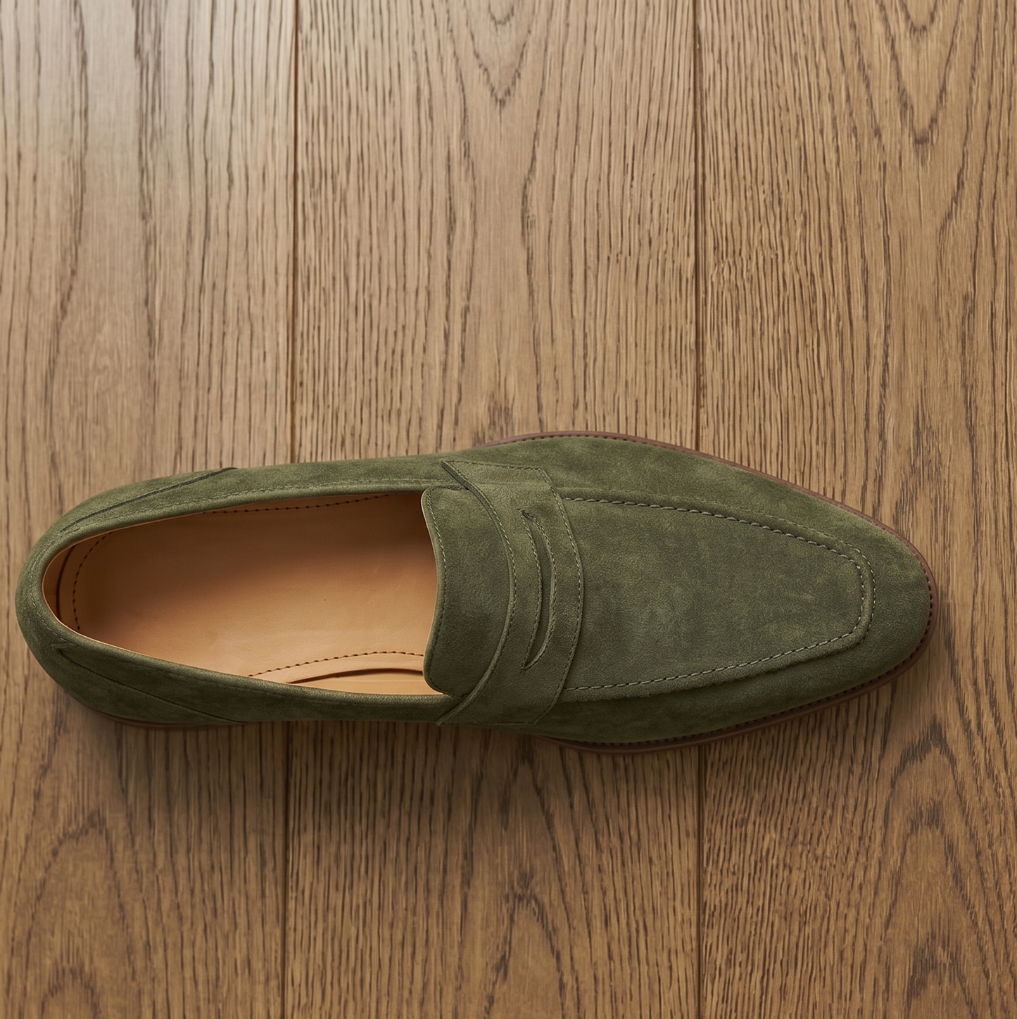 Olive suede leather maioco textured  slip On  penny loafers