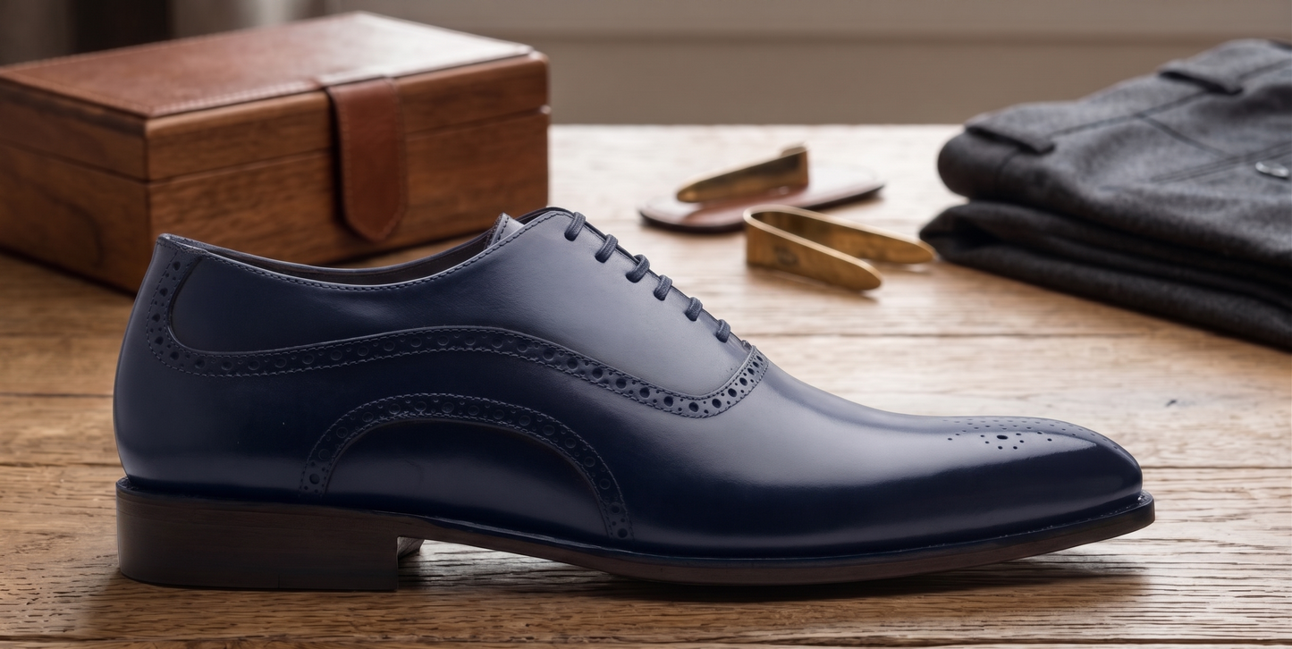 Navy leather elowem brogue oxford -formal shoes