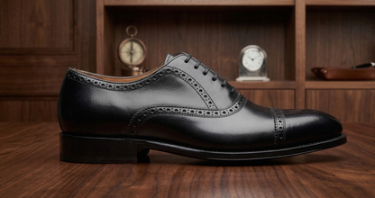Black leather stocard brogue oxford shoe -formal  shoes