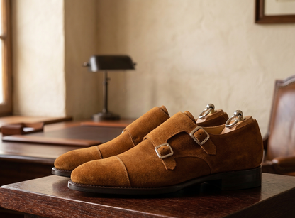 Brown suede cuera double monkstrap