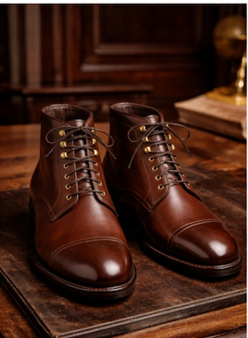 Brown leather toe cap ankle high boot