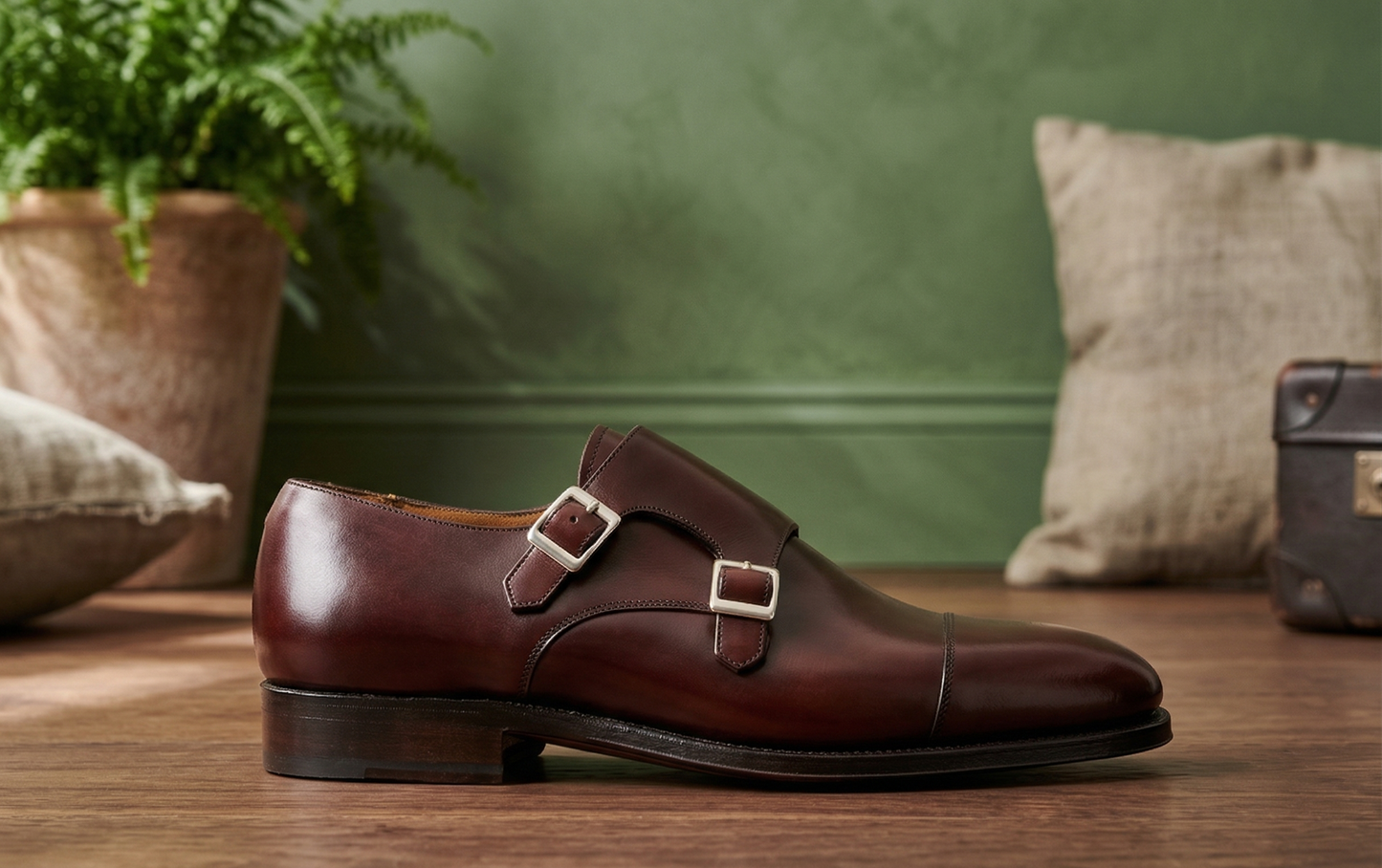 Burgundy leather  cuera double monkstrap