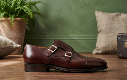 Burgundy leather  cuera double monkstrap