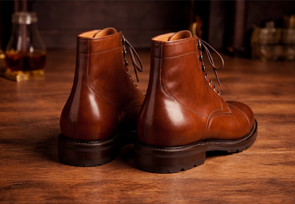 Tan leather toe cap ankle high boot