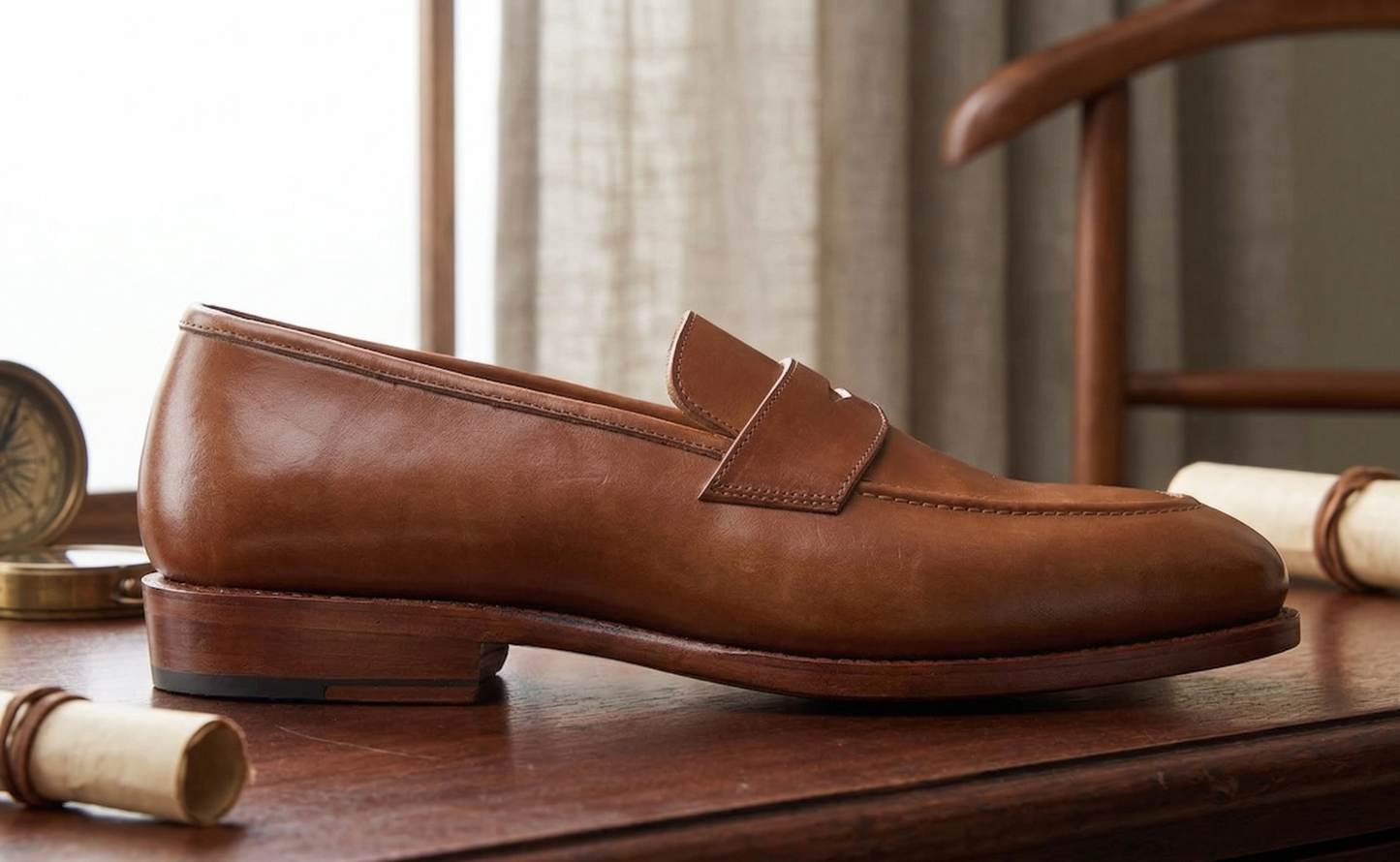 Brown  leather ponzo slip On penny loafers