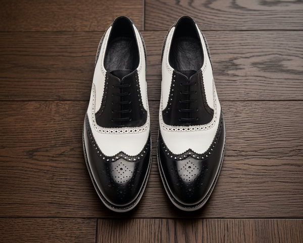 Black and white spector brogue oxford shoe